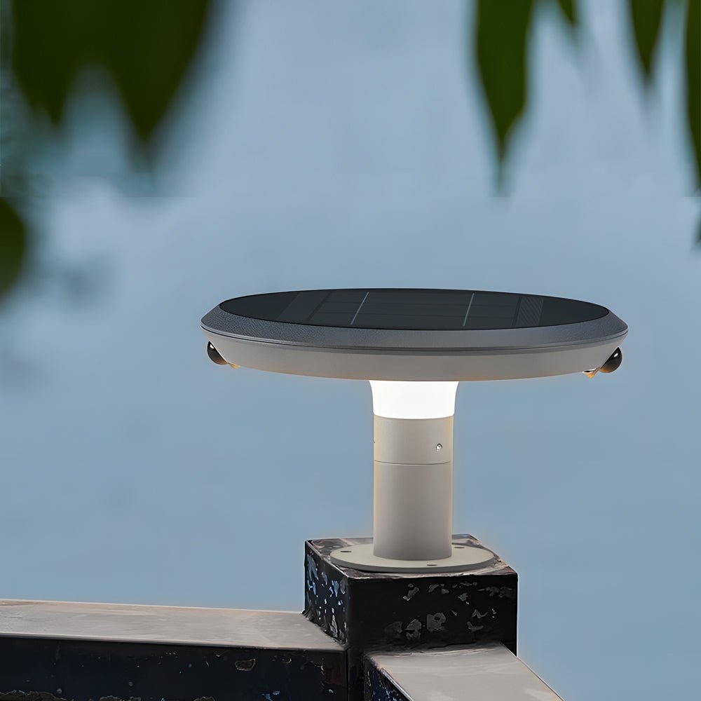 Modern Round Solar LED Post Light with Dual Motion Sensor