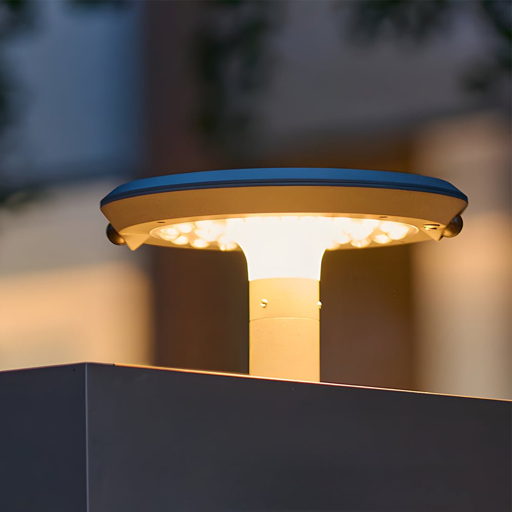 Modern Round Solar LED Post Light with Dual Motion Sensor
