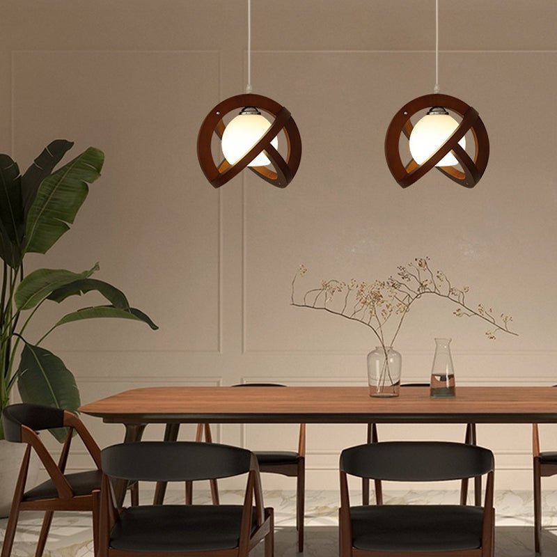 Wood Glass LED Pendant Light - Wabi-Sabi Japanese Style Adjustable