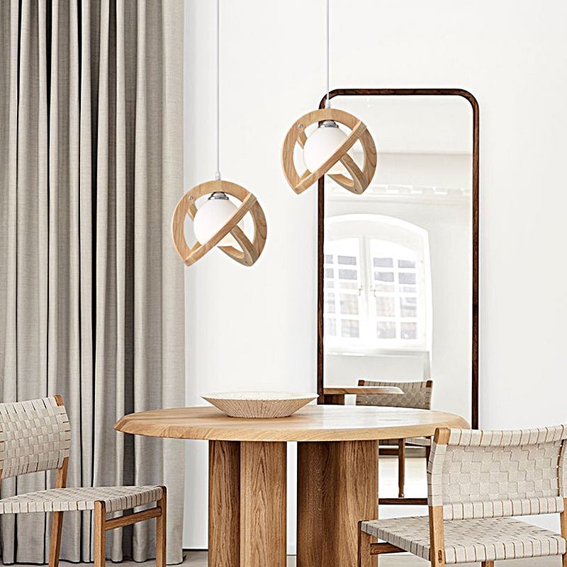 Wood Glass LED Pendant Light - Wabi-Sabi Japanese Style Adjustable