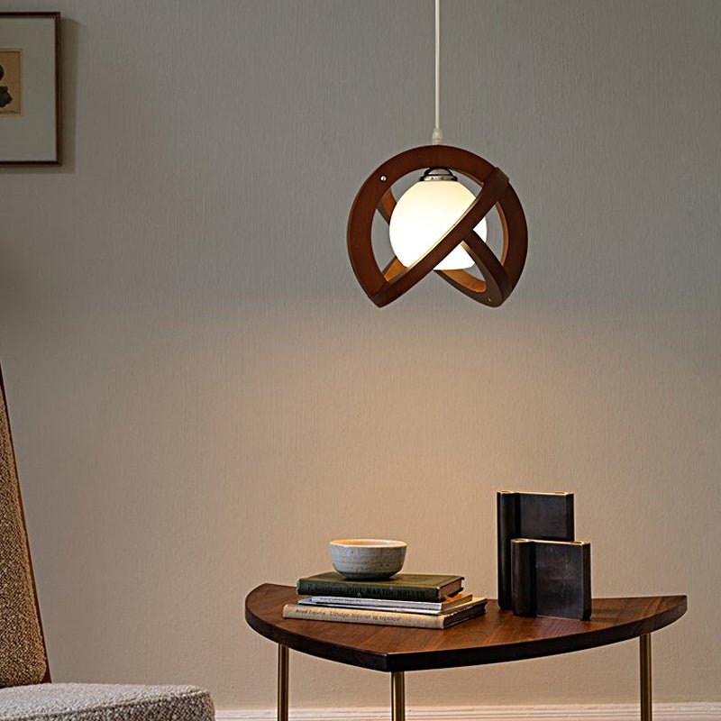 Wood Glass LED Pendant Light - Wabi-Sabi Japanese Style Adjustable