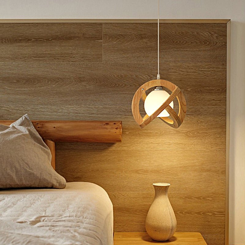 Wood Glass LED Pendant Light - Wabi-Sabi Japanese Style Adjustable