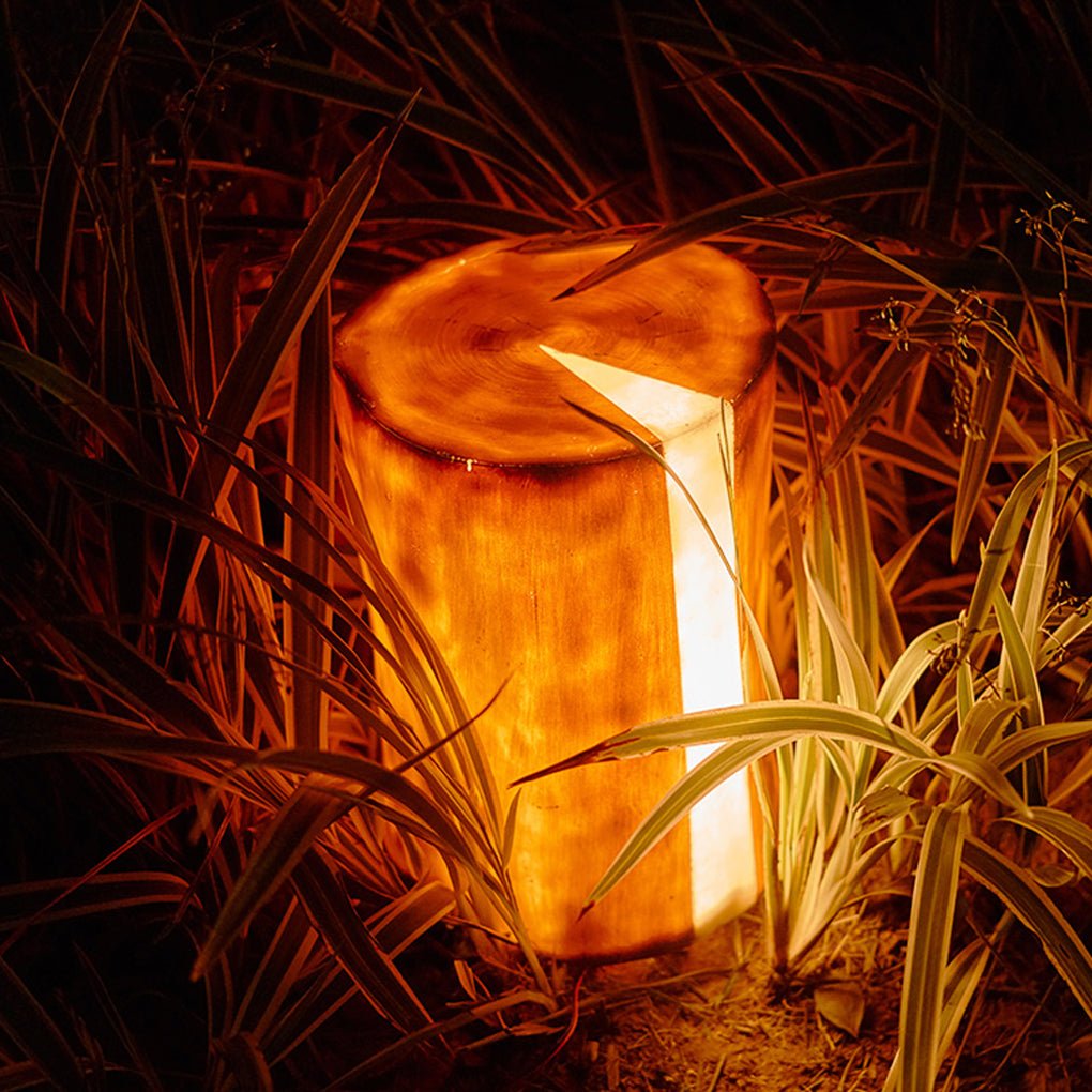 Tree Stump LED Outdoor Garden Light - Rustic Textured Resin Design