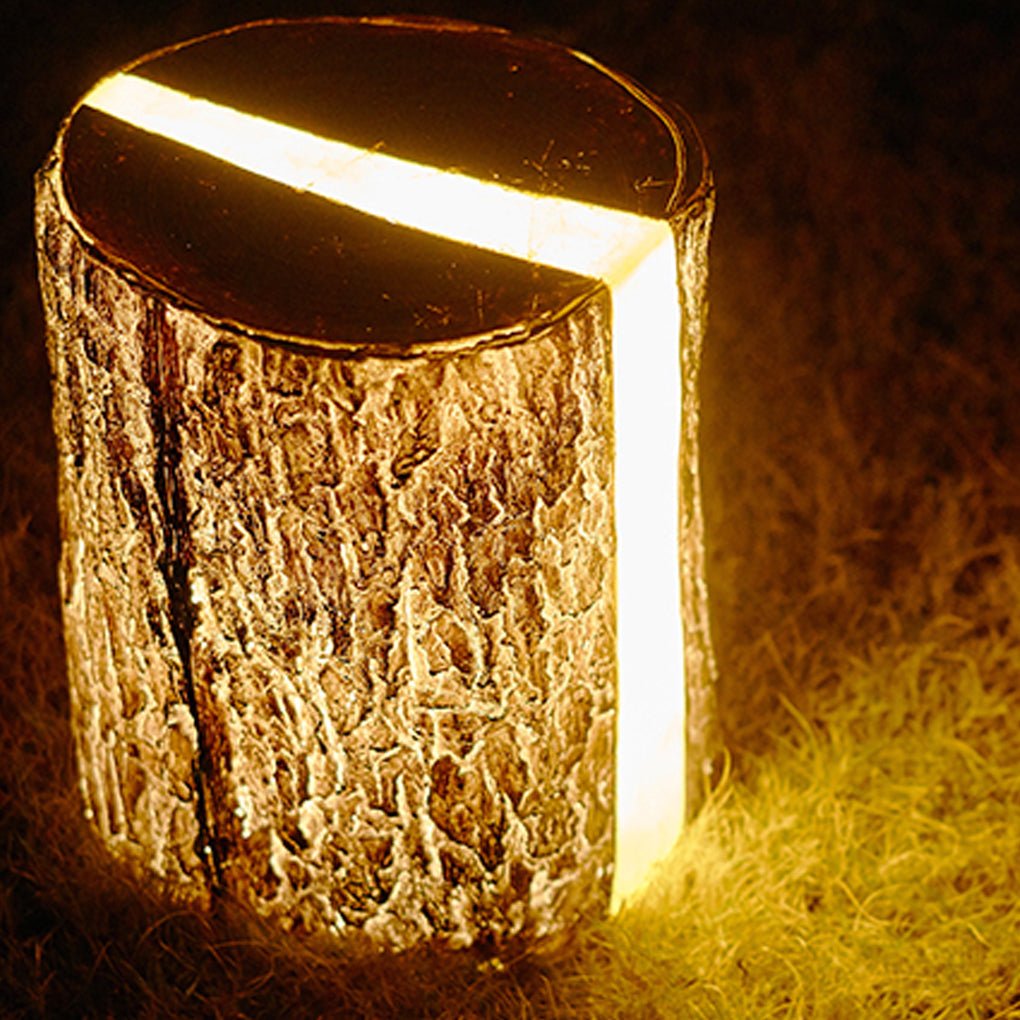 Tree Stump LED Outdoor Garden Light - Rustic Textured Resin Design