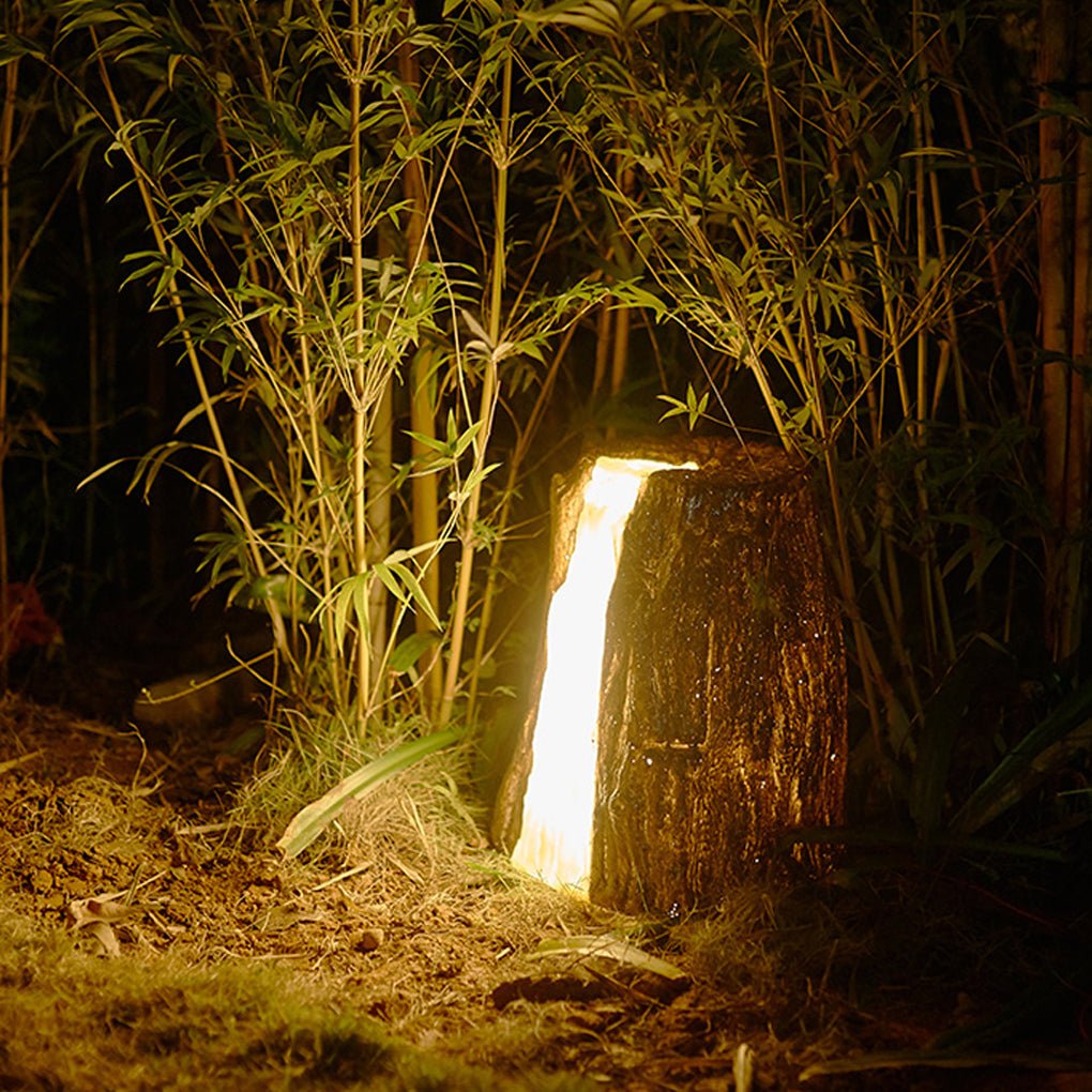 Tree Stump LED Outdoor Garden Light - Rustic Textured Resin Design
