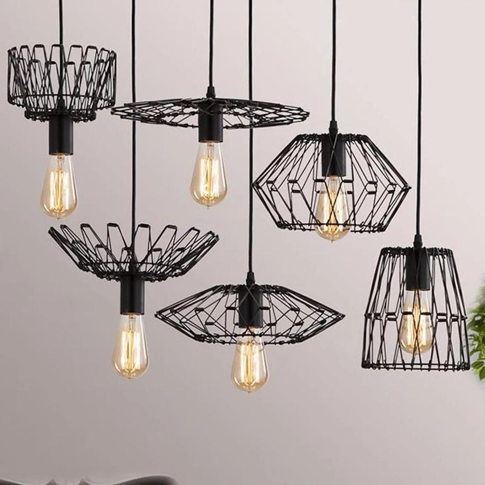 Industrial Metal Lantern Pendant Light Vintage Cage Chandelier