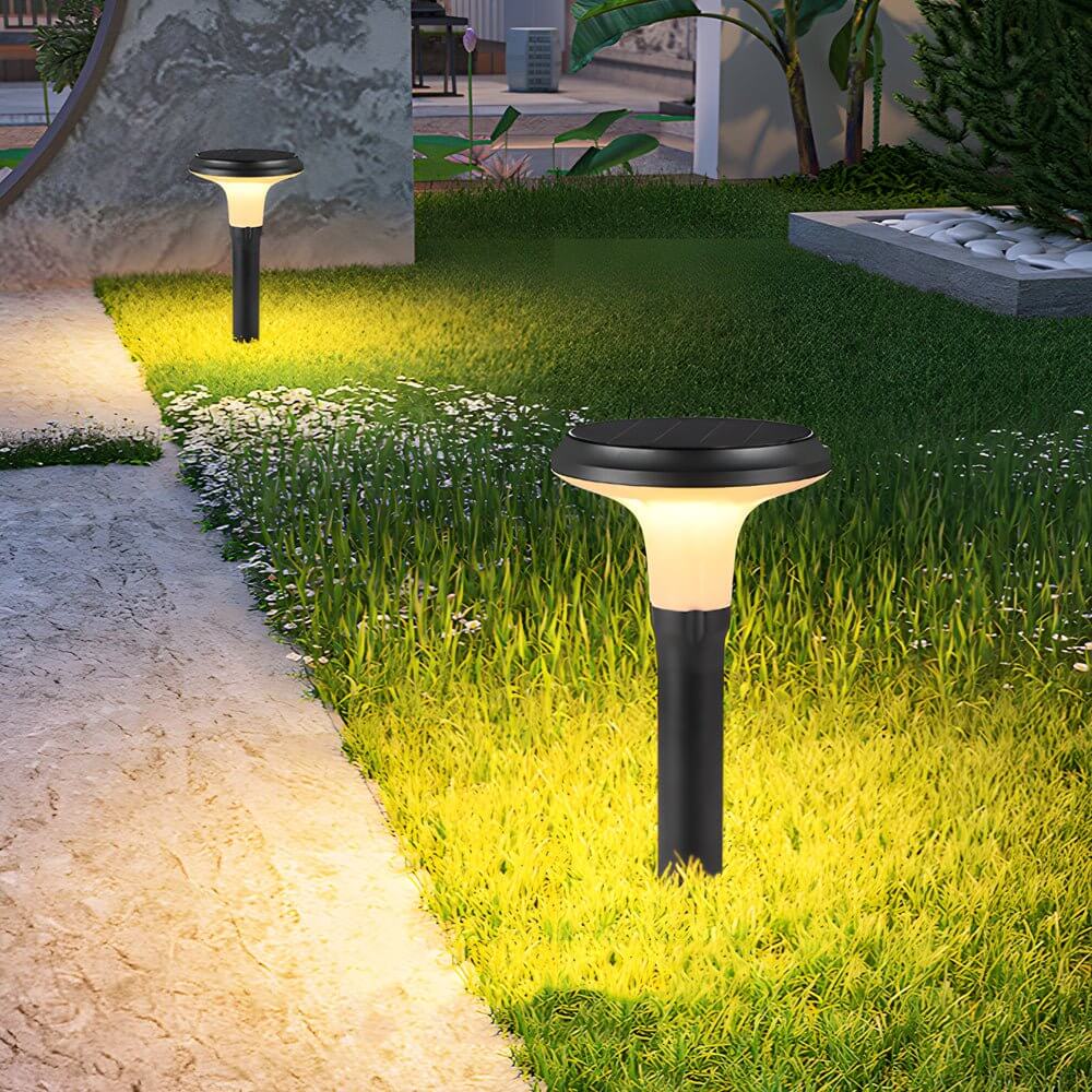 Modern Black Solar LED Lawn Light Geometric Aluminum Path Lighting