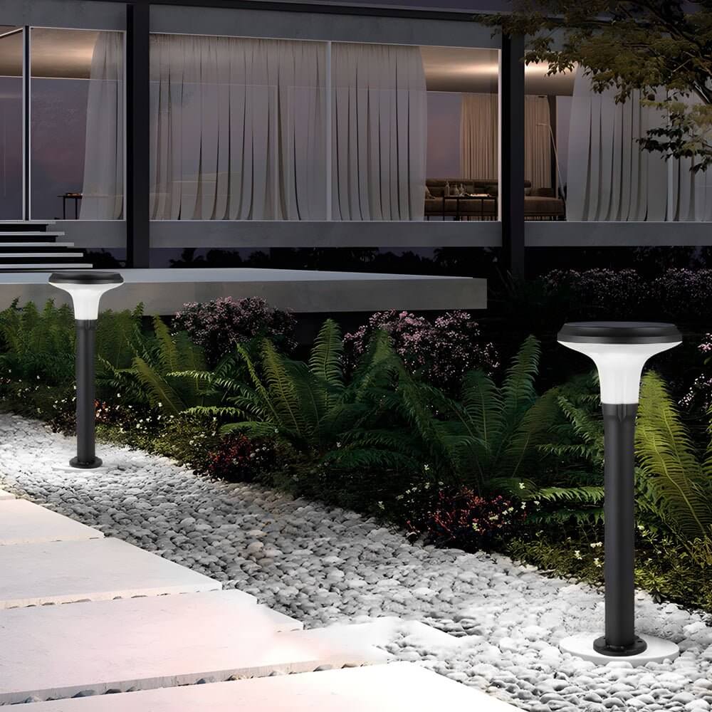 Modern Black Solar LED Lawn Light Geometric Aluminum Path Lighting