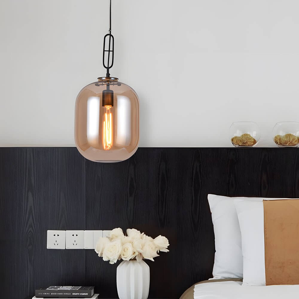 Modern Industrial Glass Can Pendant Light - Amber & Smoke Gray