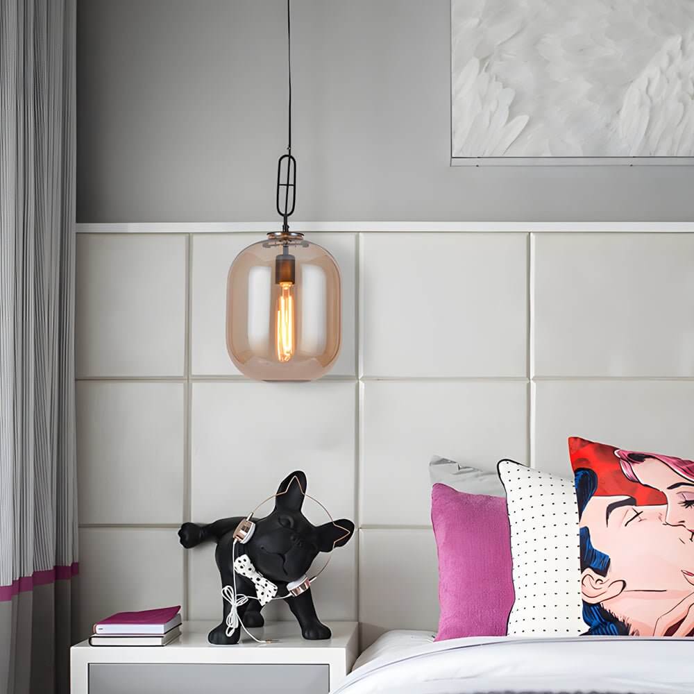 Modern Industrial Glass Can Pendant Light - Amber & Smoke Gray