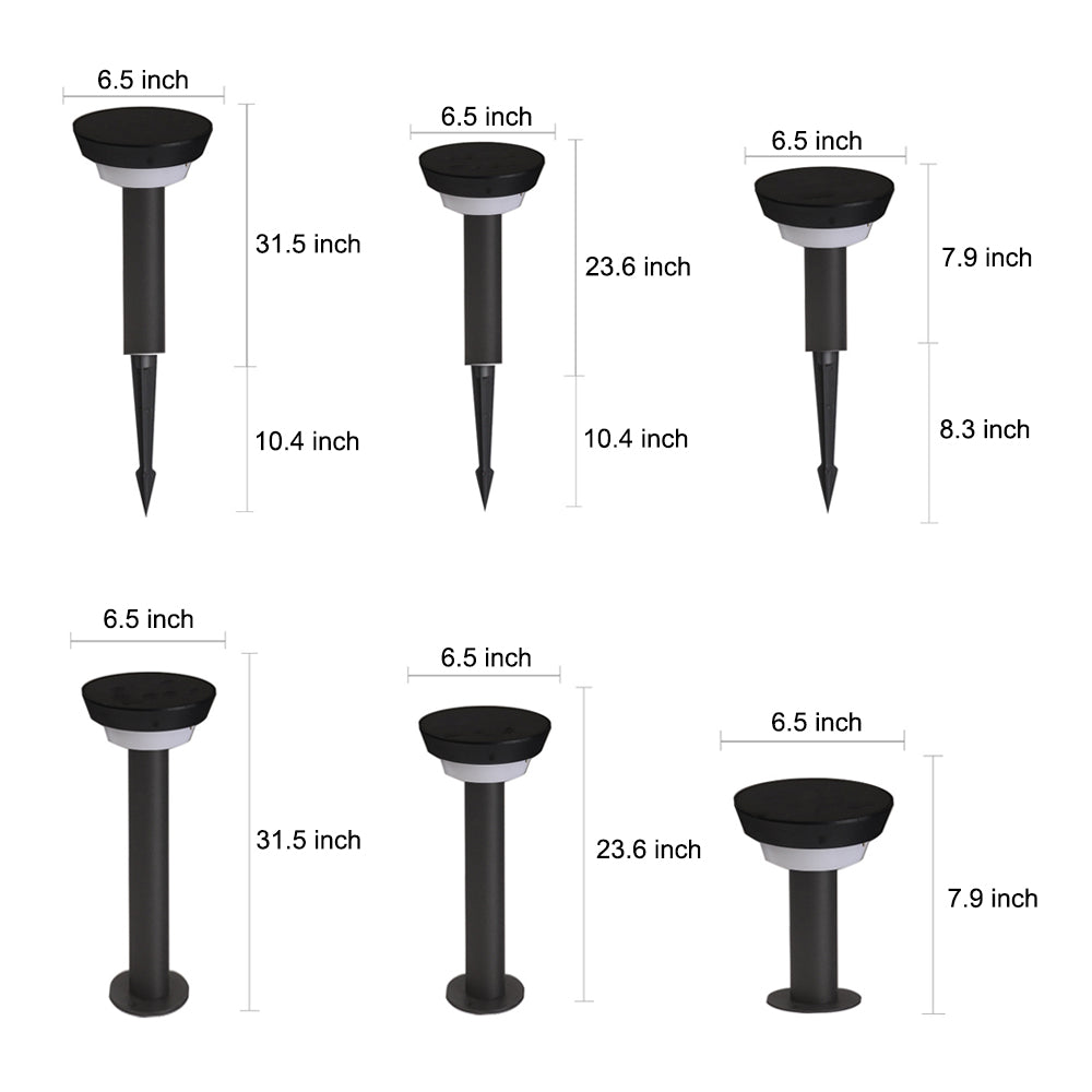 Modern Black Cylinder Solar LED Path Light with Spike & Base