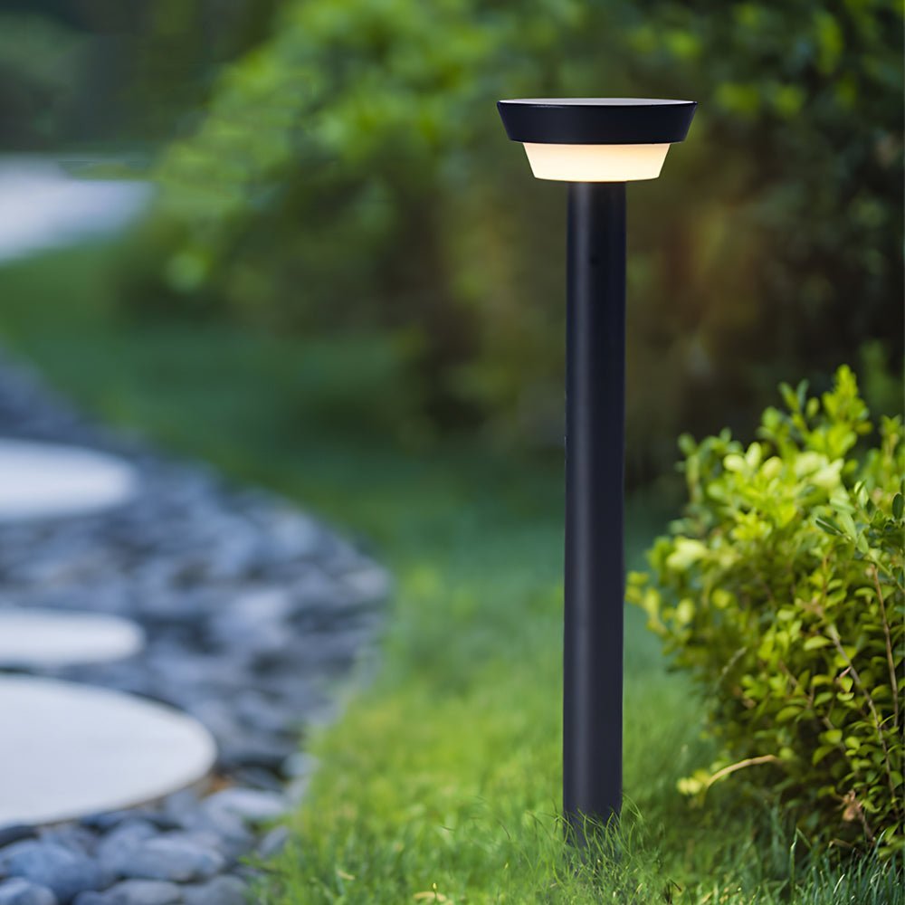 Modern Black Cylinder Solar LED Path Light with Spike & Base