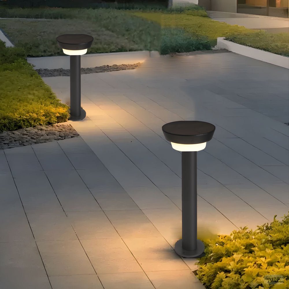 Modern Black Cylinder Solar LED Path Light with Spike & Base