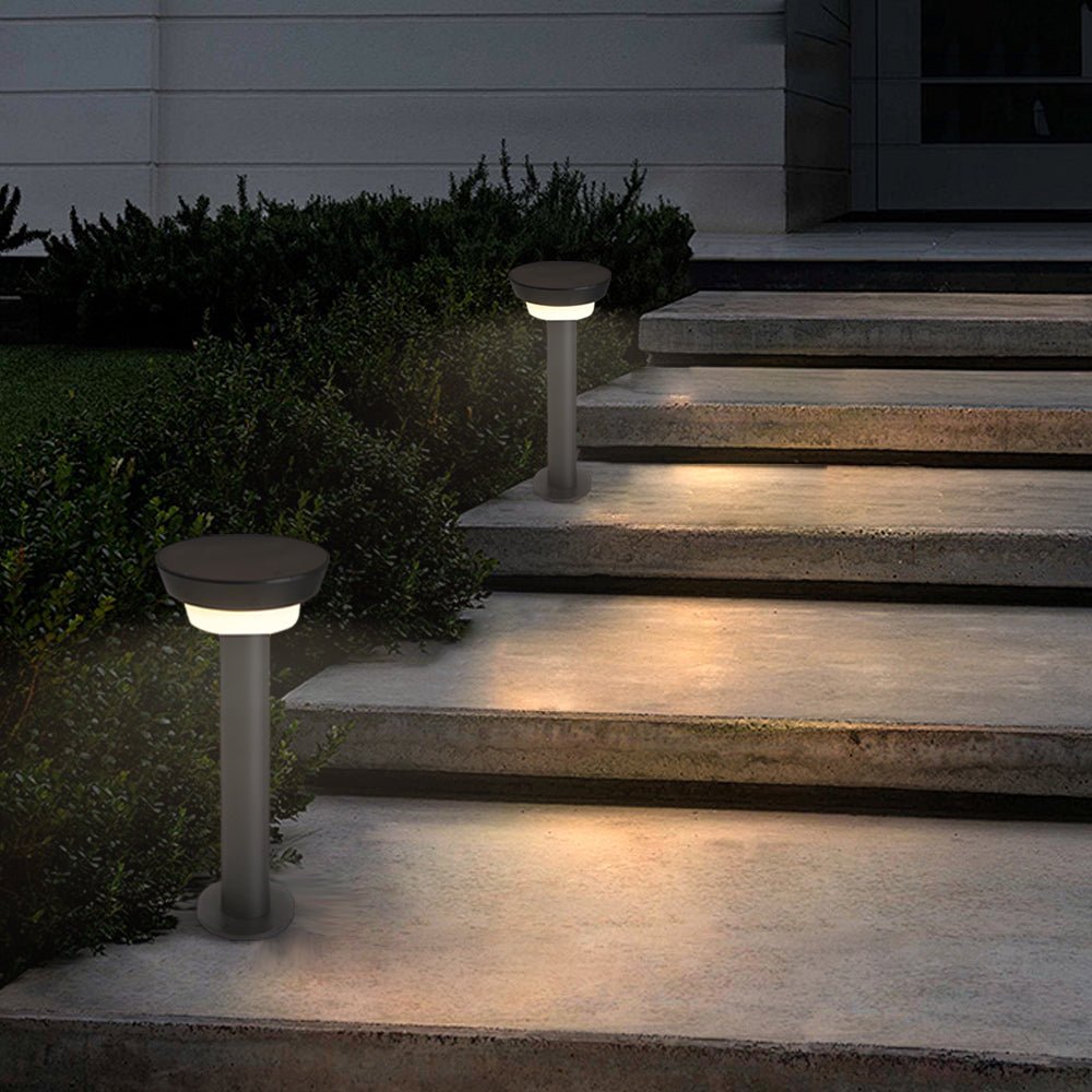 Modern Black Cylinder Solar LED Path Light with Spike & Base