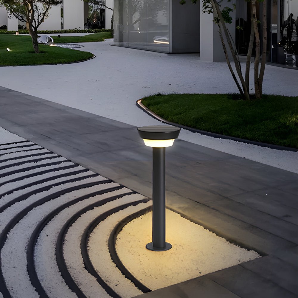 Modern Black Cylinder Solar LED Path Light with Spike & Base