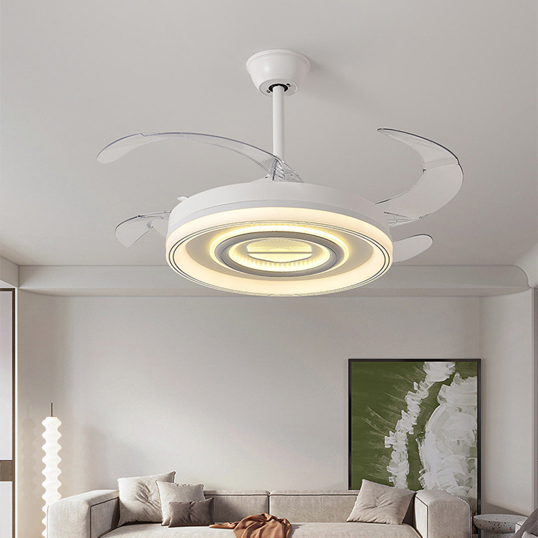 Modern White Ceiling Fan Light with Retractable Blades