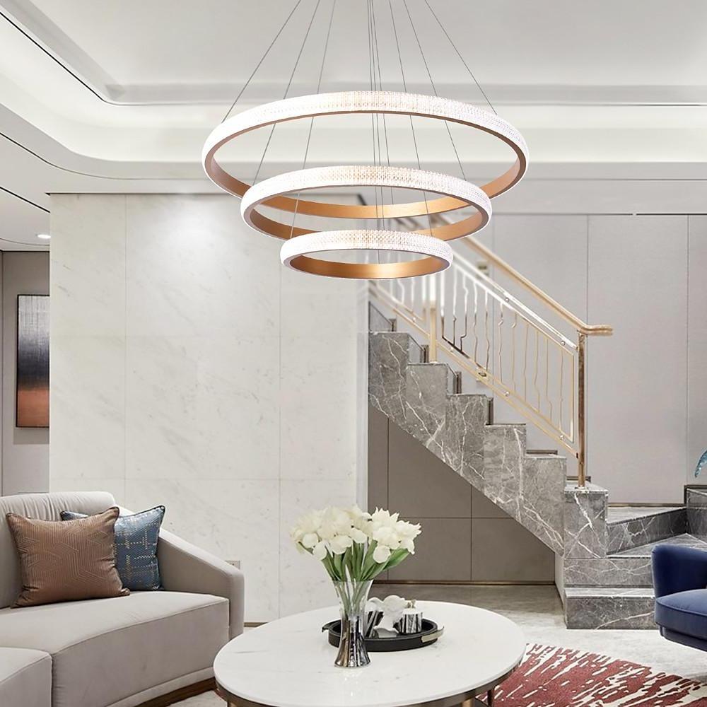 Adjustable 3-Ring LED Chandelier Gold Modern Aluminum Pendant