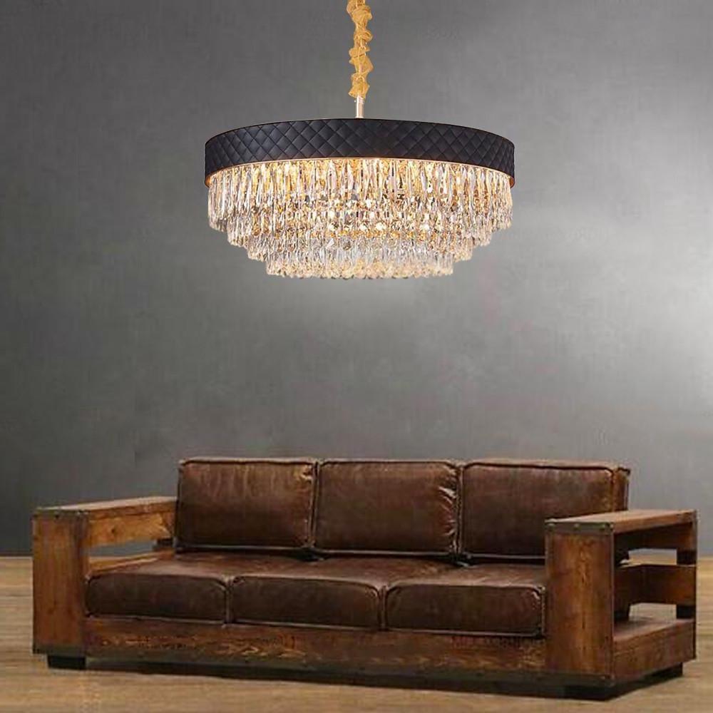 Modern Crystal Drum Chandelier with Electroplated Metal Finish