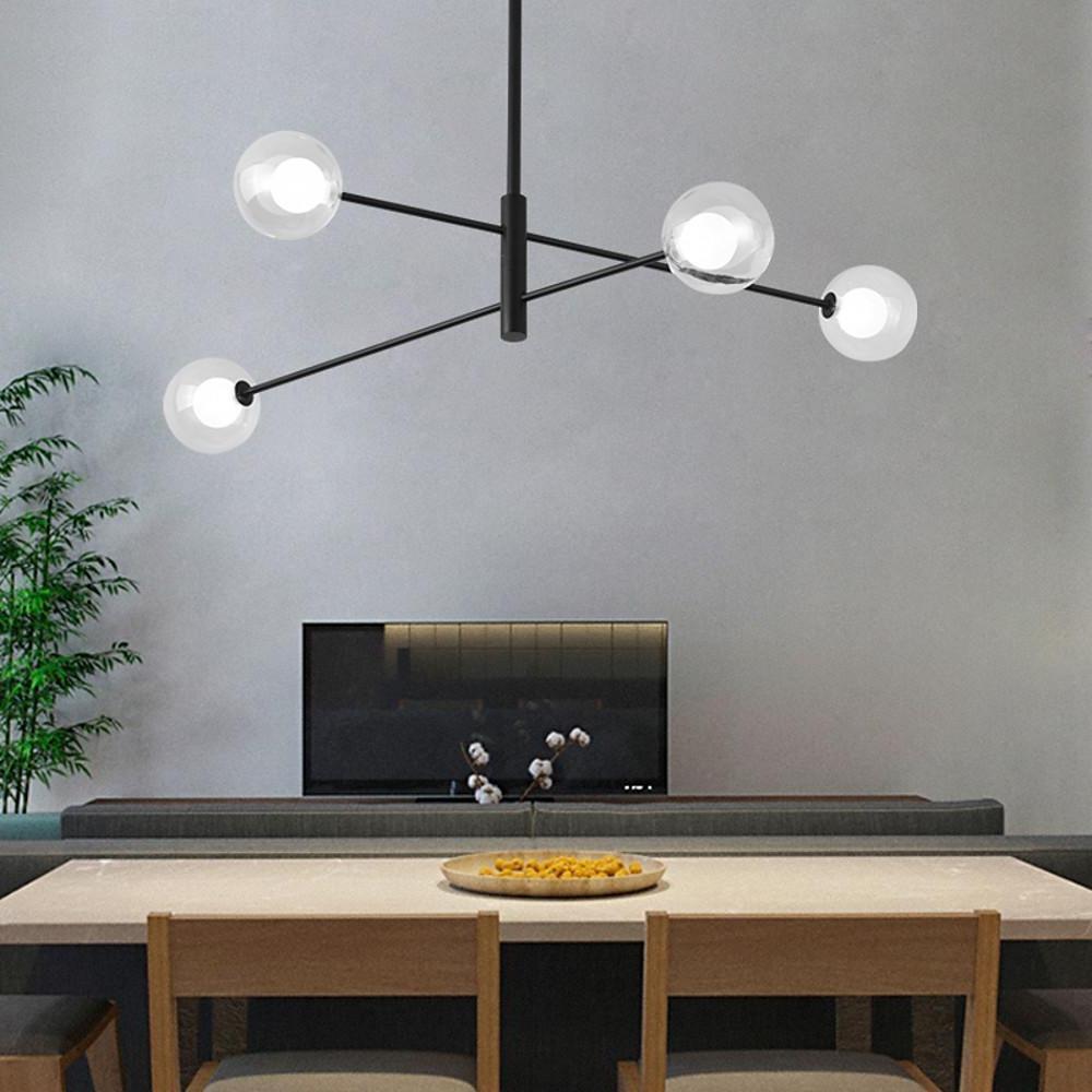 4-Light Glass Sphere Linear Sputnik Chandelier - Modern Black