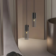 Modern Cylinder Pendant Light with Smoke Gray Glass & 3-Step Dimming