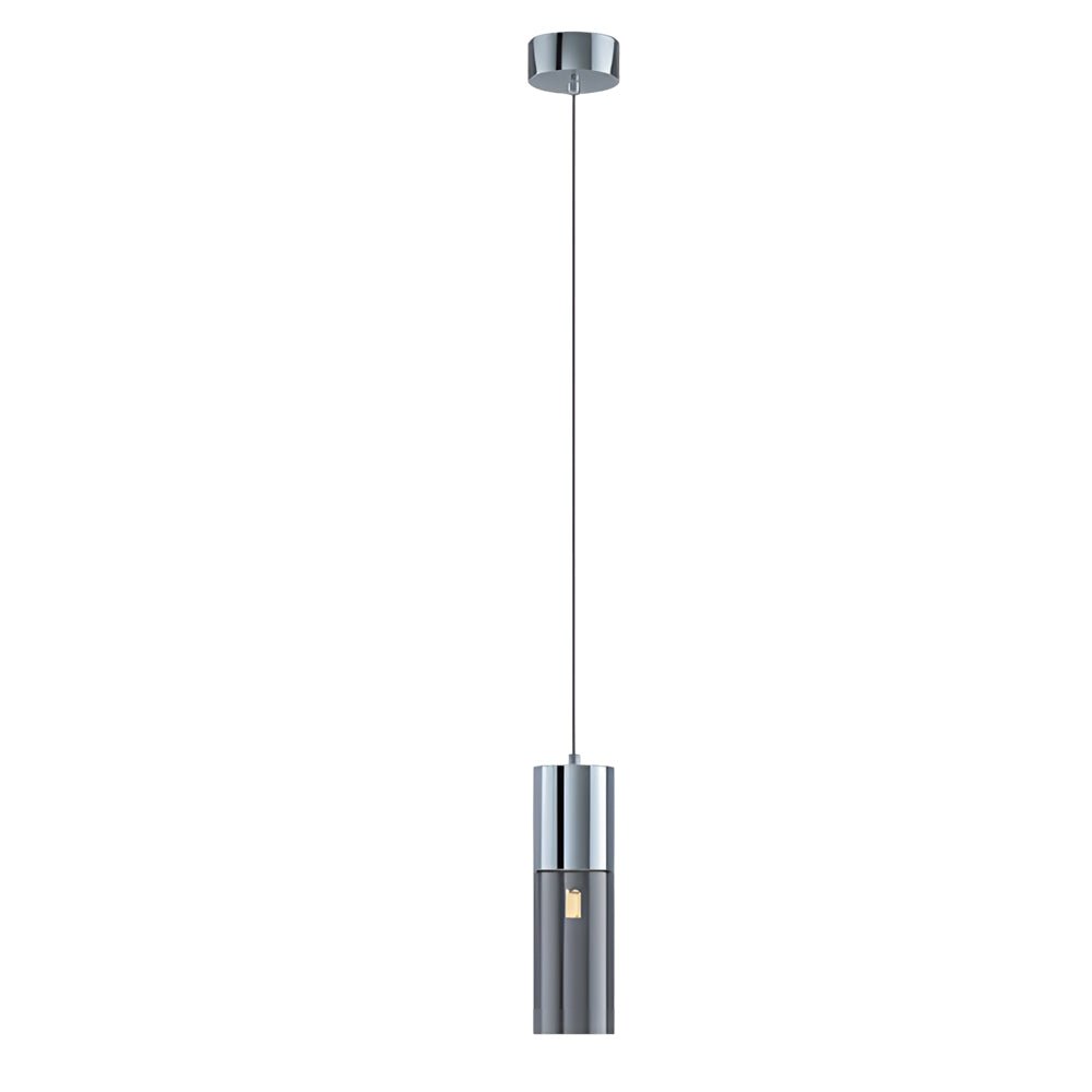 Modern Cylinder Pendant Light with Smoke Gray Glass & 3-Step Dimming