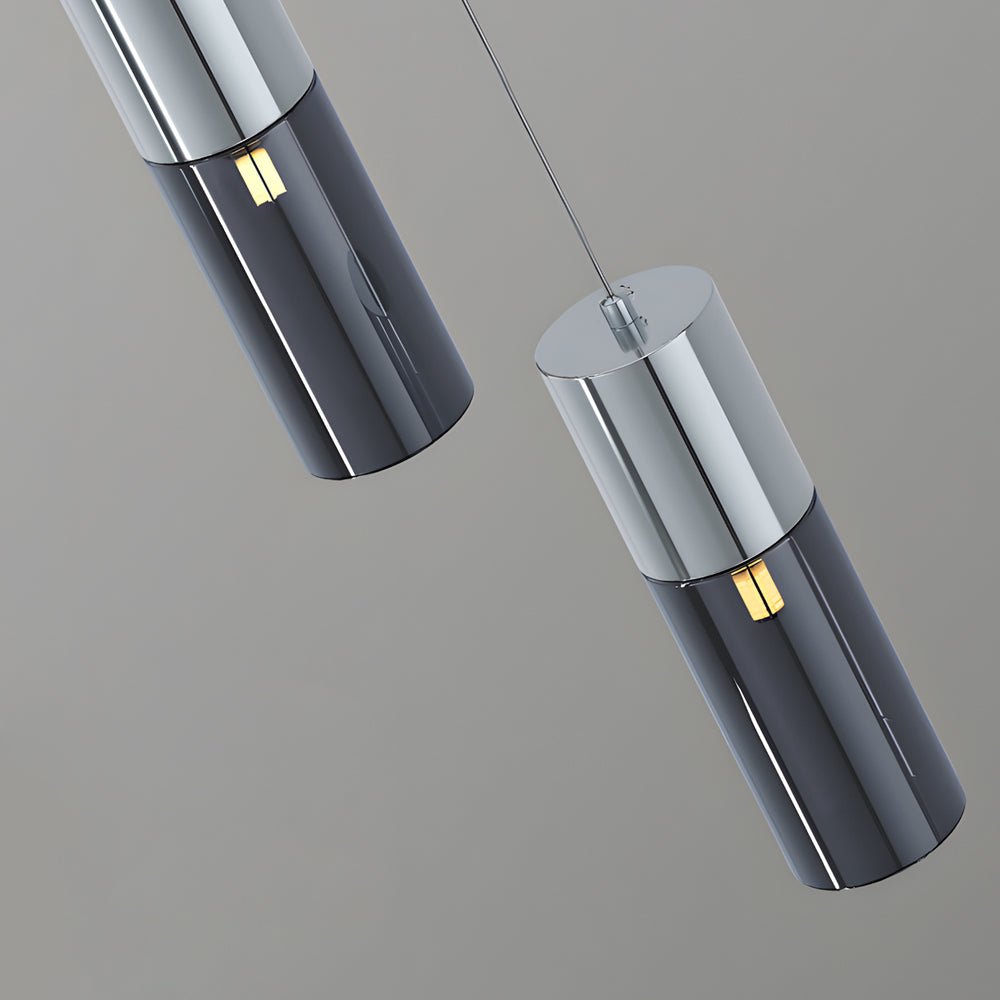 Modern Cylinder Pendant Light with Smoke Gray Glass & 3-Step Dimming