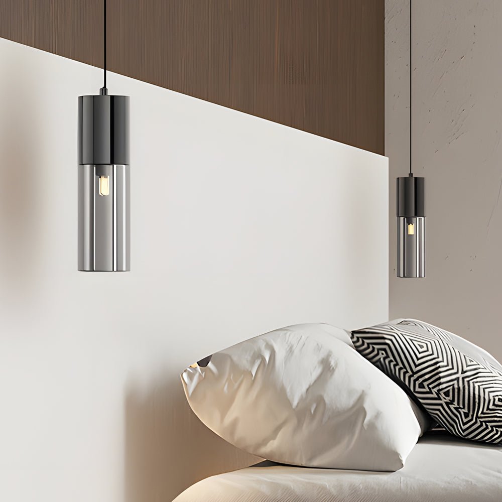 Modern Cylinder Pendant Light with Smoke Gray Glass & 3-Step Dimming