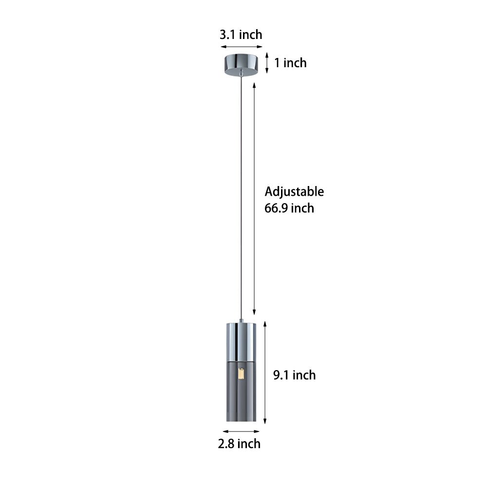 Modern Cylinder Pendant Light with Smoke Gray Glass & 3-Step Dimming