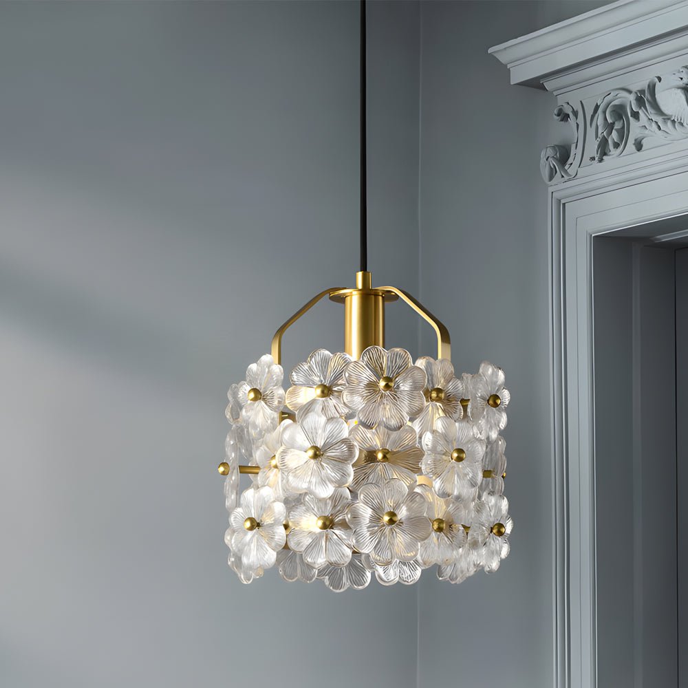 Glass Flower Pendant Light with 3-Step Dimming | Copper Finish