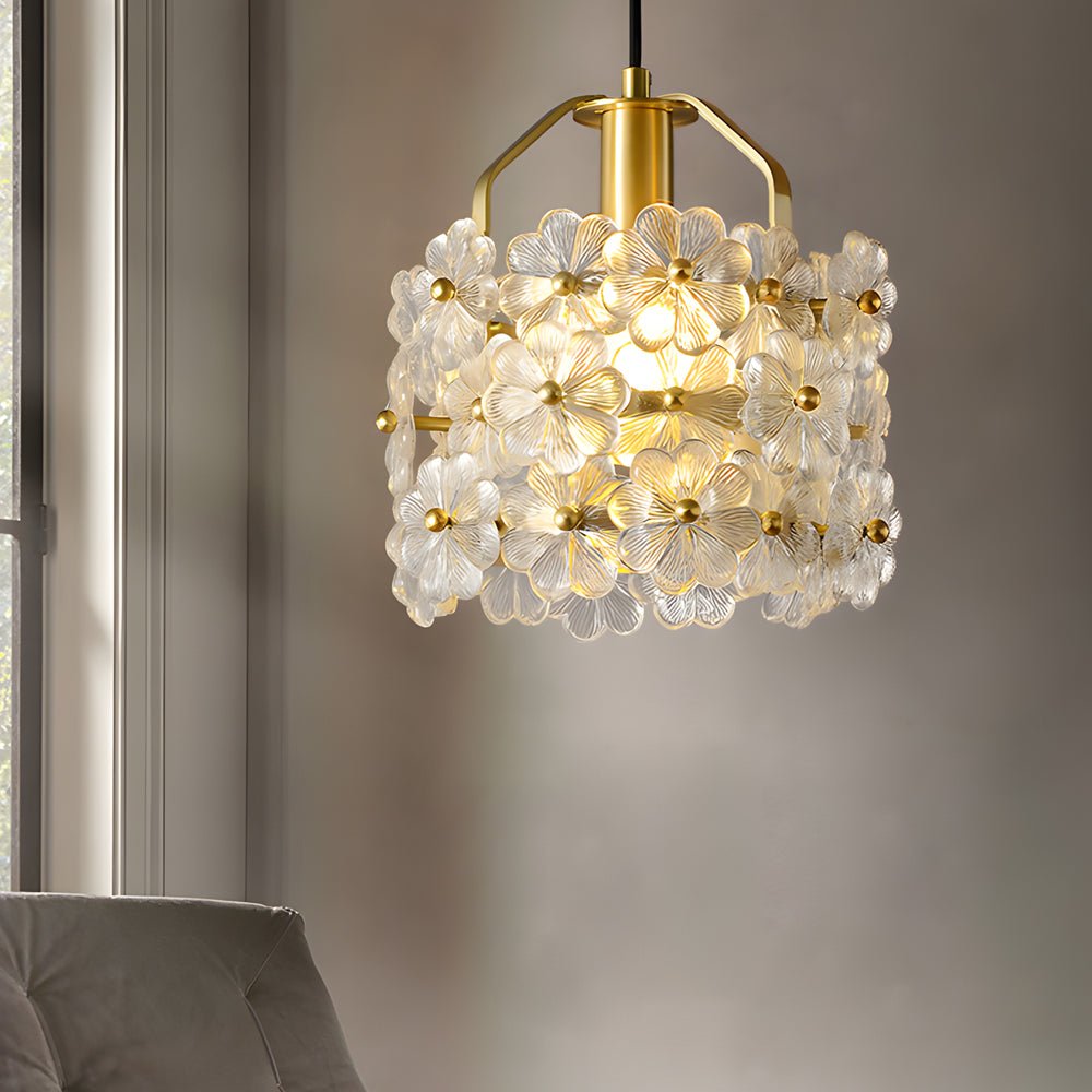 Glass Flower Pendant Light with 3-Step Dimming | Copper Finish