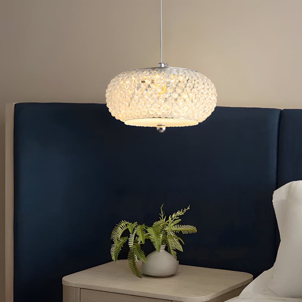 Crystal Drum Pendant Light LED 3-Step Dimming Modern Ceiling Lamp