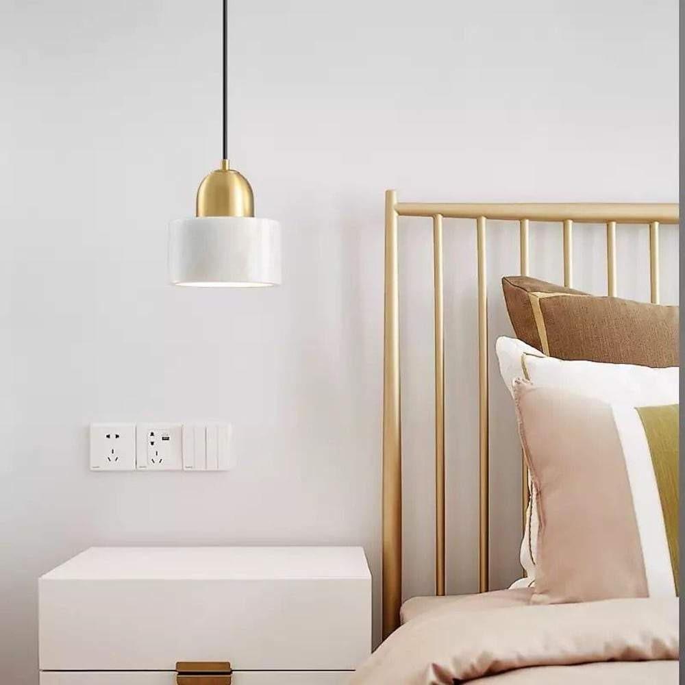 Modern Marble Drum Pendant Light Metal Ceiling Fixture