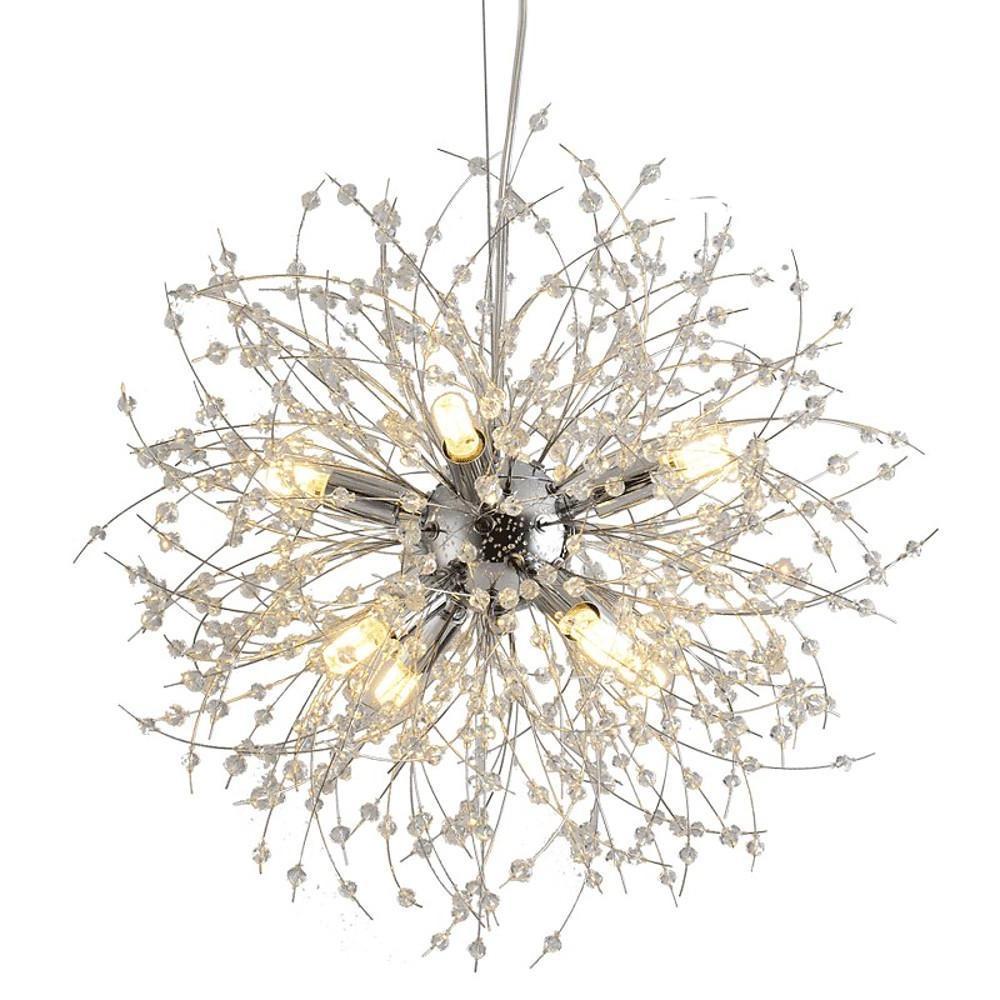 16" Globe Mini Chandelier Crystal Metal Electroplated 8-Light