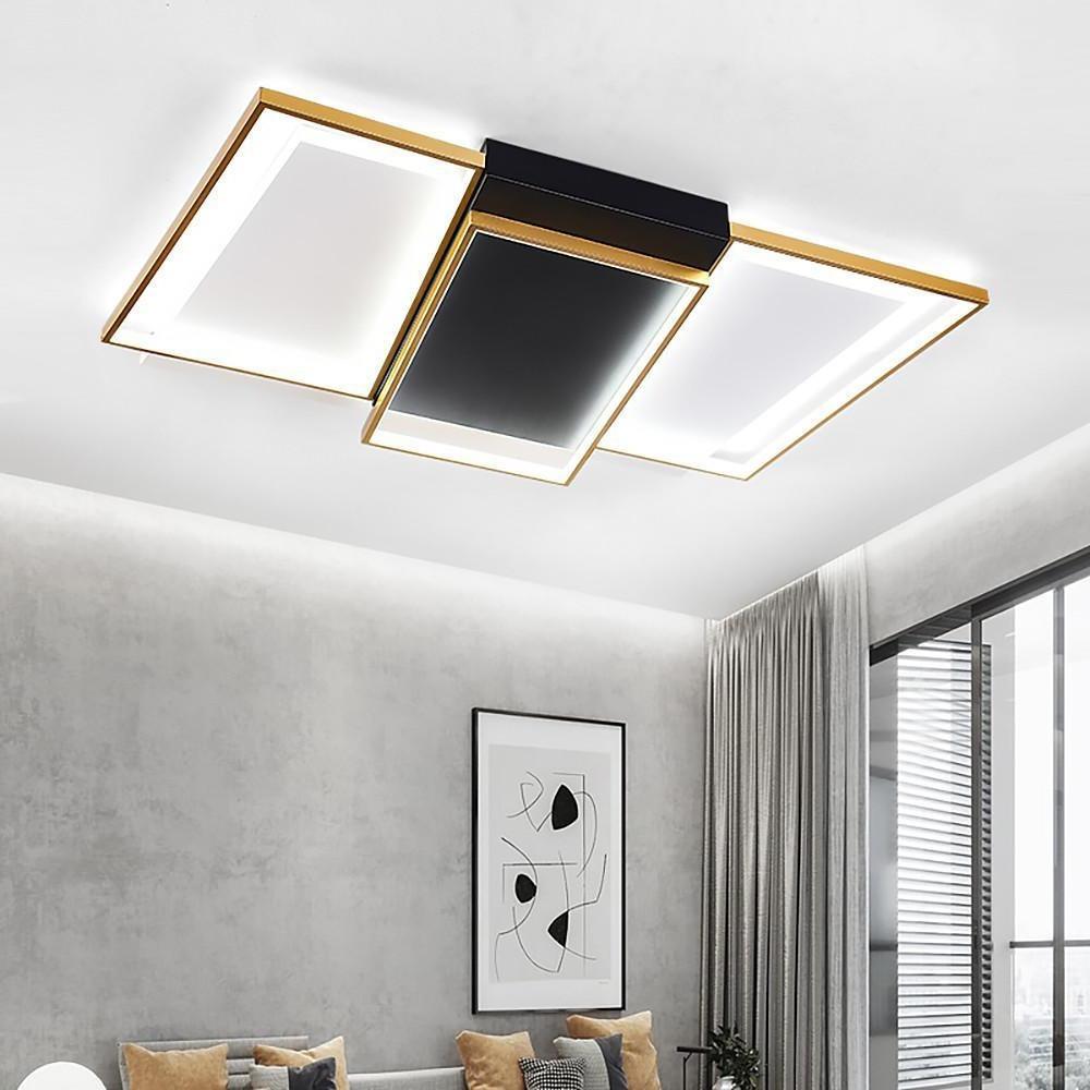 Modern Geometric LED Flush Mount Ceiling Light - Black & Gold