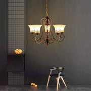 5-Light Vintage Chandelier with Glass Shades and Bronze Finish