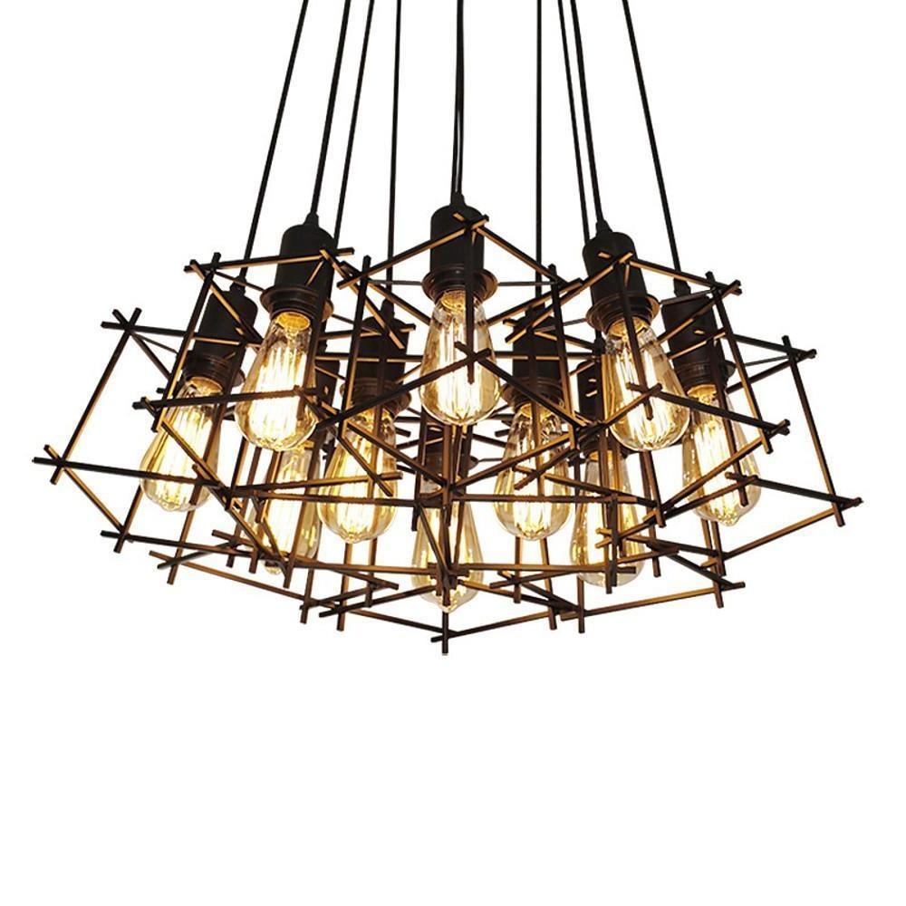 Industrial Black Metal Wire Cage Pendant Light Adjustable