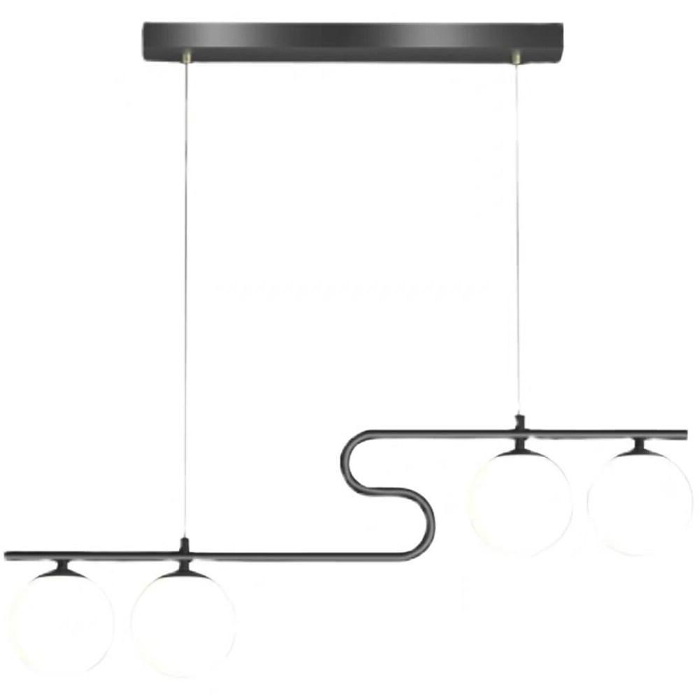 4-Light Curved Chandelier Metal Glass Globe Pendant Light