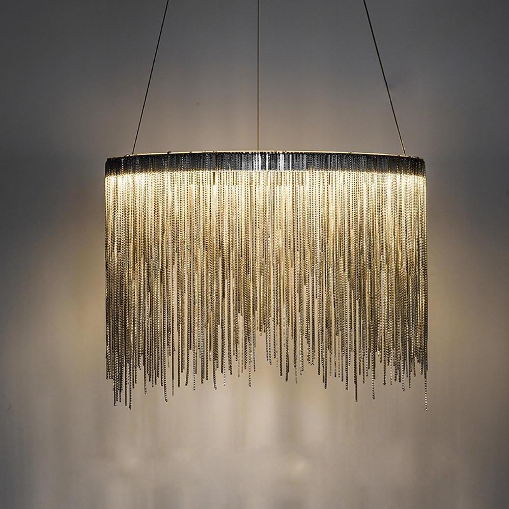 Modern Drum Chandelier with Metal Fringe Shade - LED Pendant Light