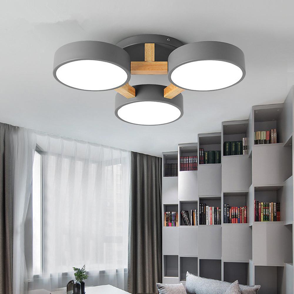 Nordic Triple Circle Flush Mount LED Ceiling Light Wood Metal