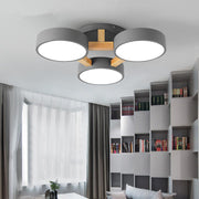 Nordic Triple Circle Flush Mount LED Ceiling Light Wood Metal