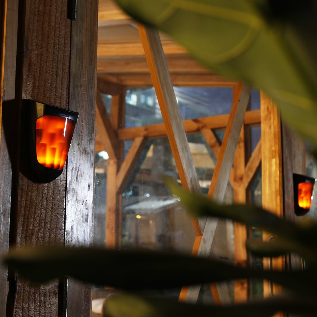Solar LED Outdoor Wall Light with Flame Effect & Motion Sensor