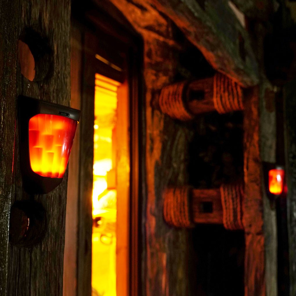 Solar LED Outdoor Wall Light with Flame Effect & Motion Sensor