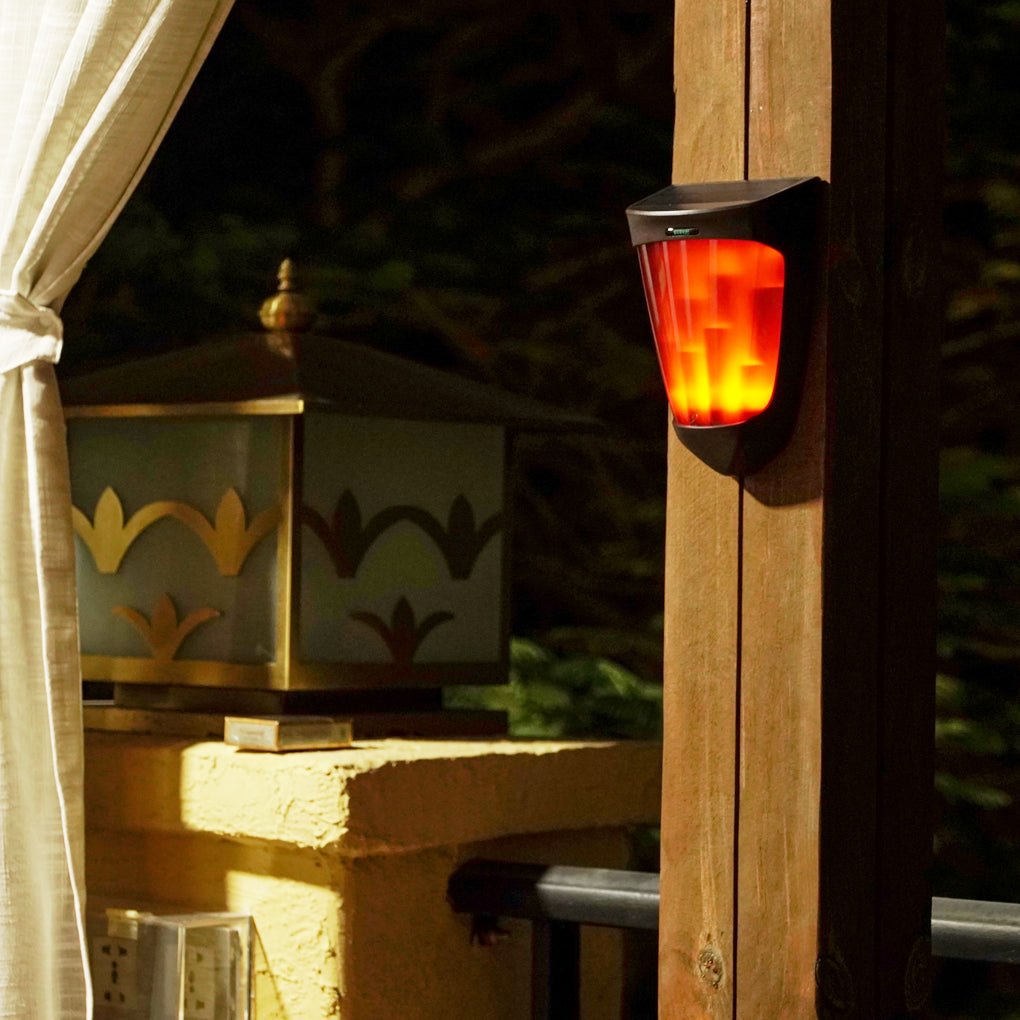 Solar LED Outdoor Wall Light with Flame Effect & Motion Sensor