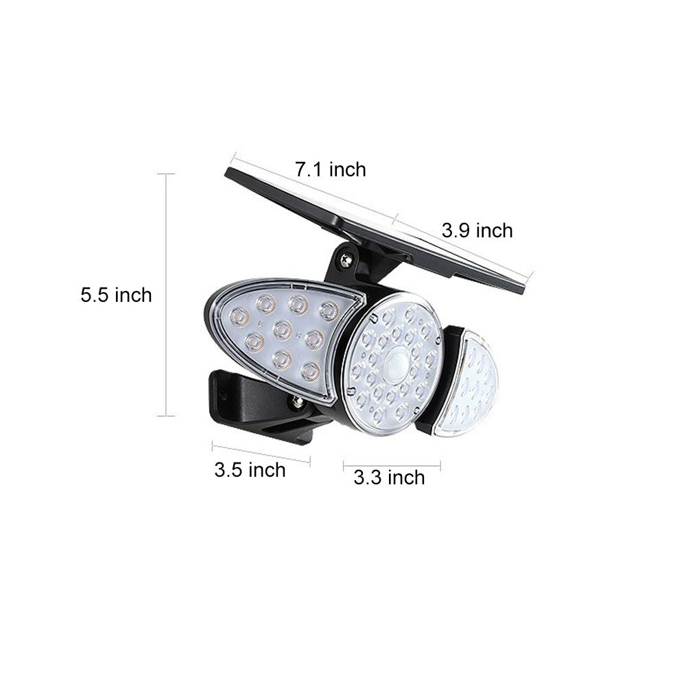 3-Head Solar Motion Security Light - Outdoor LED Wall Fixture