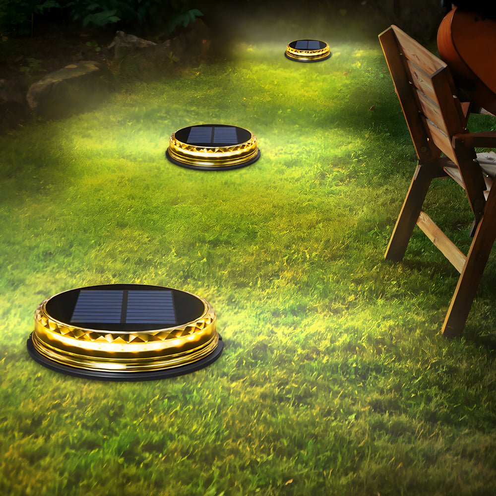 Modern Black Solar LED Disc Pathway Lights - 4 Pack Outdoor