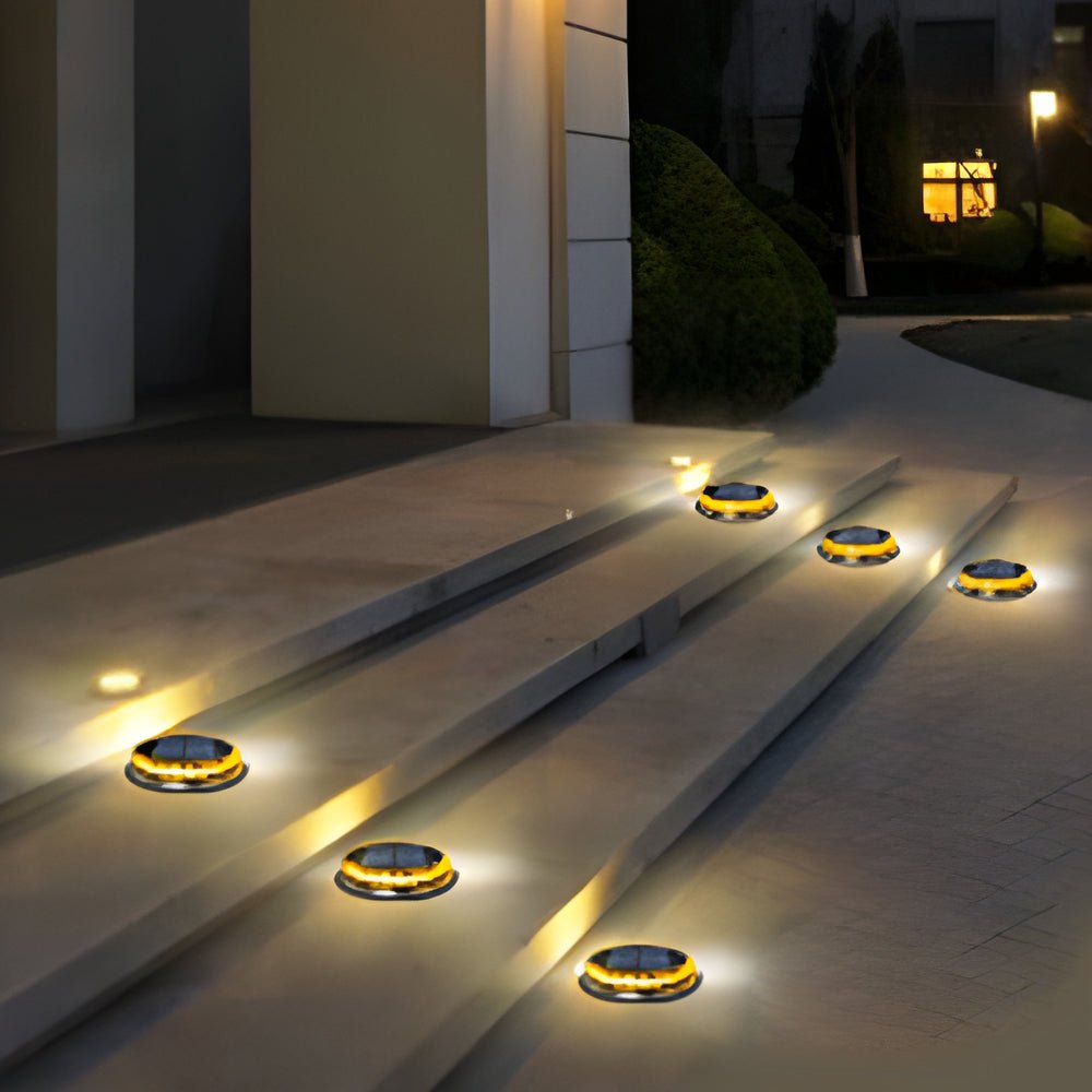 Modern Black Solar LED Disc Pathway Lights - 4 Pack Outdoor