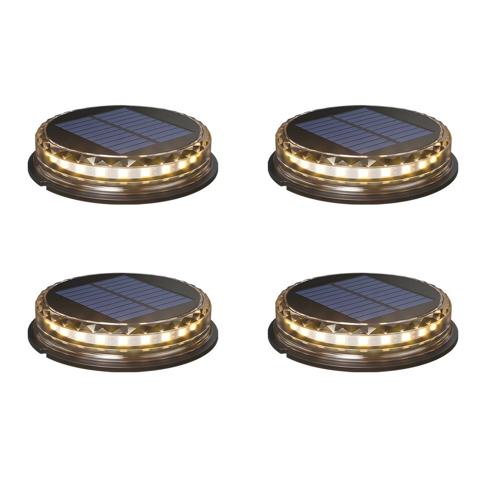 Modern Black Solar LED Disc Pathway Lights - 4 Pack Outdoor