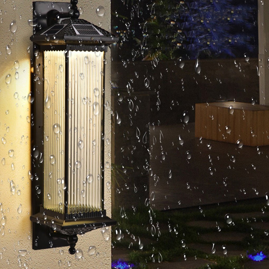 Solar Outdoor Wall Light with Striped Glass Shade IP55 Waterproof