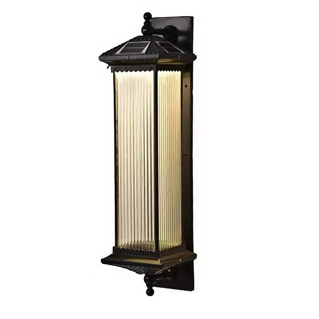 Solar Outdoor Wall Light with Striped Glass Shade IP55 Waterproof