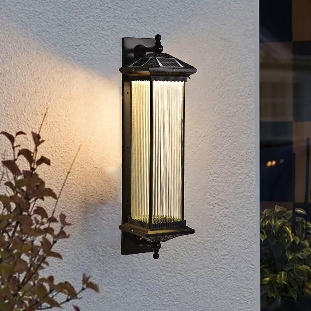 Solar Outdoor Wall Light with Striped Glass Shade IP55 Waterproof
